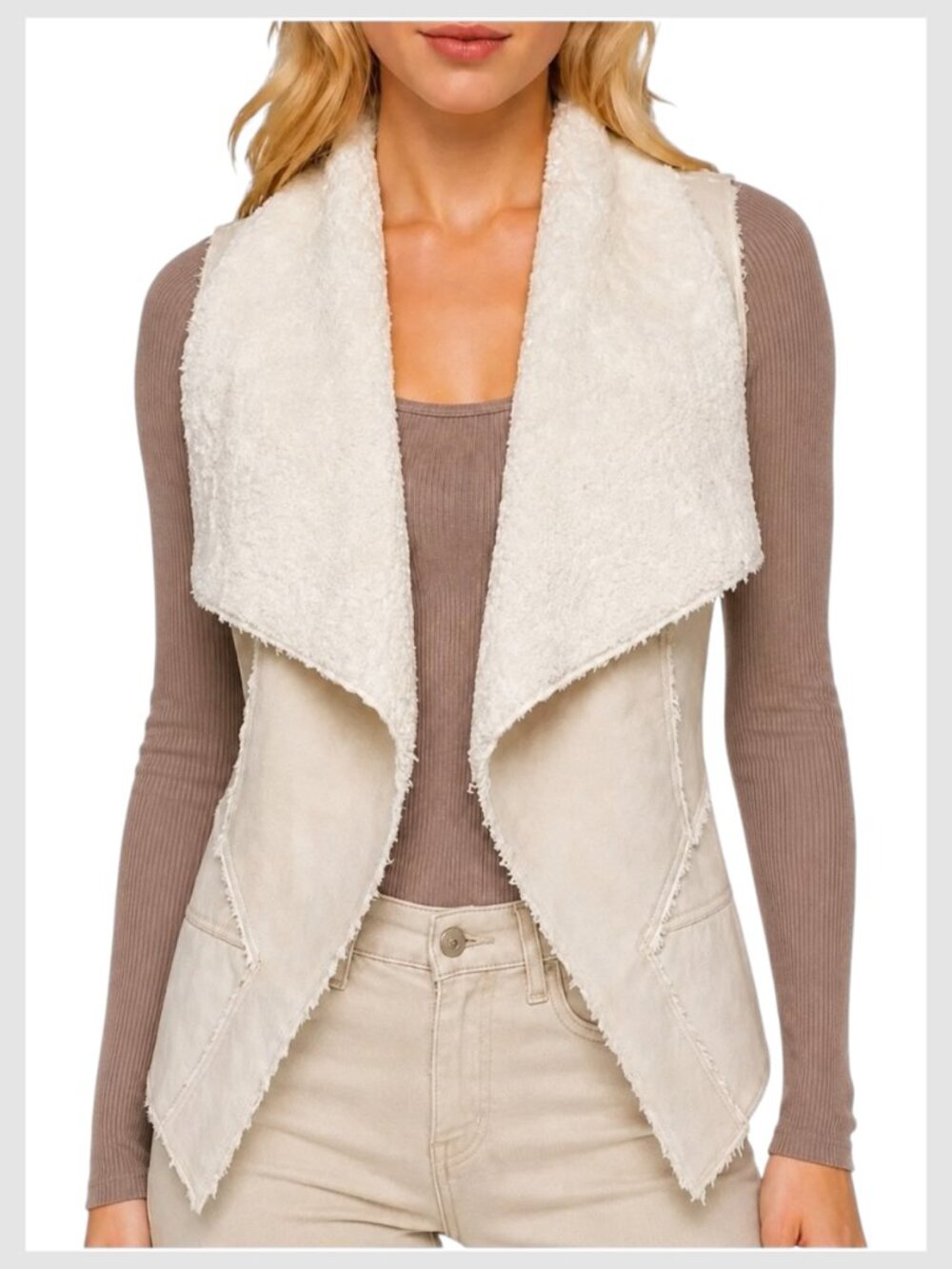 BlankNYC Vest Ivory Cream Faux Leather Shearling S
